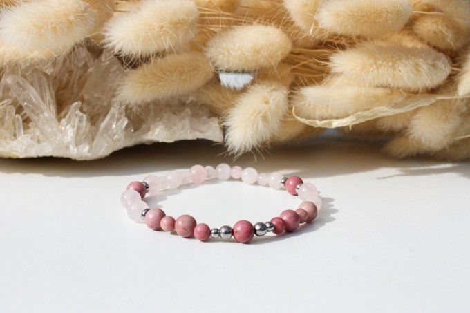 Bracelet Quartz rose et Rhodonite