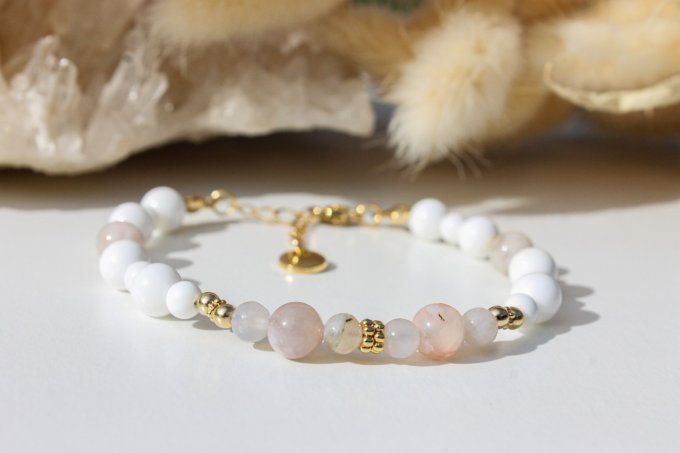 Bracelet Agate fleur de cerisier et Nacre