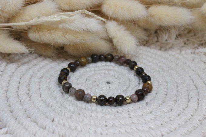 Bracelet Bois fossilisé et Bronzite
