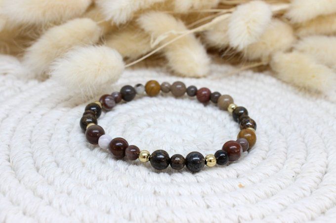 Bracelet Bois fossilisé et Bronzite