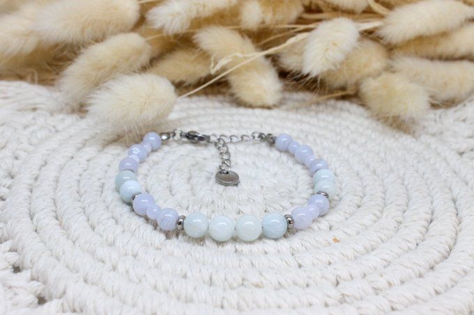 Bracelet Aigue-marine et Calcédoine bleue