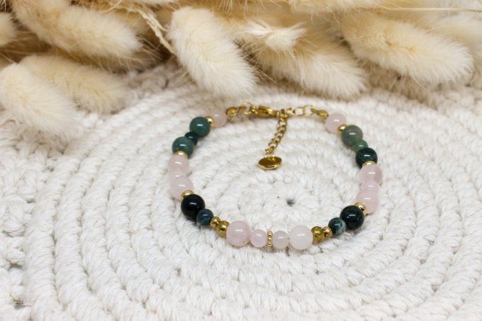 Bracelet Agate mousse & Quartz rose – Douceur & Renouveau du cœur
