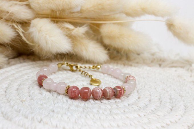 Bracelet Quartz rose & Rhodochrosite – Douceur & Guérison du cœur