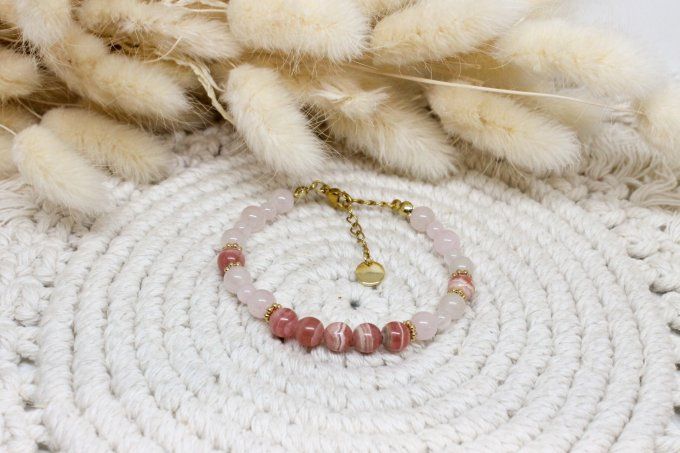 Bracelet Quartz rose & Rhodochrosite – Douceur & Guérison du cœur